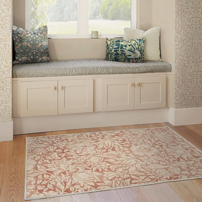 RUGGABLE x Morris & Co Washable Area Rug – Mallow Rust Red 4x6, Stain-Resistant, Non-Slip – Medium Machine Washable Rugs for Living Room, Bedroom, Hallway, Entryway & Office–with Standard Pad