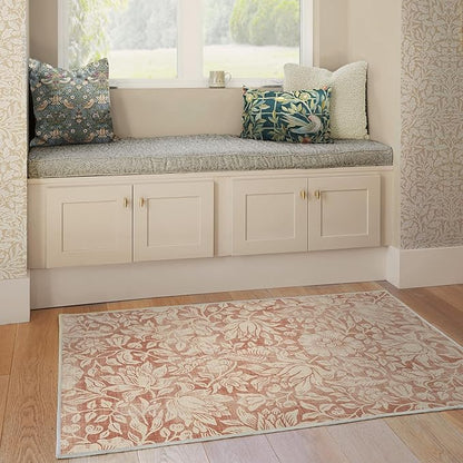 RUGGABLE x Morris & Co Washable Area Rug – Mallow Rust Red 3x5, Stain-Resistant, Non-Slip – Small Machine Washable Rugs for Living Room, Bedroom, Hallway, Entryway & Office–with Standard Pad