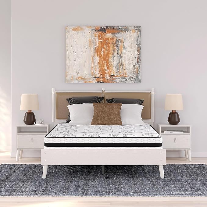 Signature Design by Ashley Queen Size Chime 8 Inch Medium Firm Innerspring Mattress with Pressure Relief Quilt Foam, Fiberglass Free, Mattress In A Box