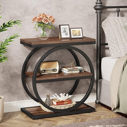 Tribesigns End Table Set of 2, Narrow End Table with 3 Storage Shelves, Wooden Side Table, Industrial Small Sofa Side Table for Living Room, Slim Nightstand and Bedside Table for Bedroom
