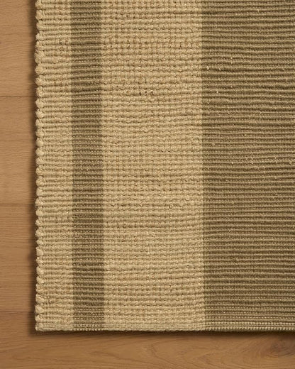 Loloi Leanne Ford Weatherstaff Collection WTS-03 Natural/Olive 3'-6" x 5'-6" Accent Rug Jute, Striped, Neutral, Entryway, Mudroom, Bathroom, and Kitchen