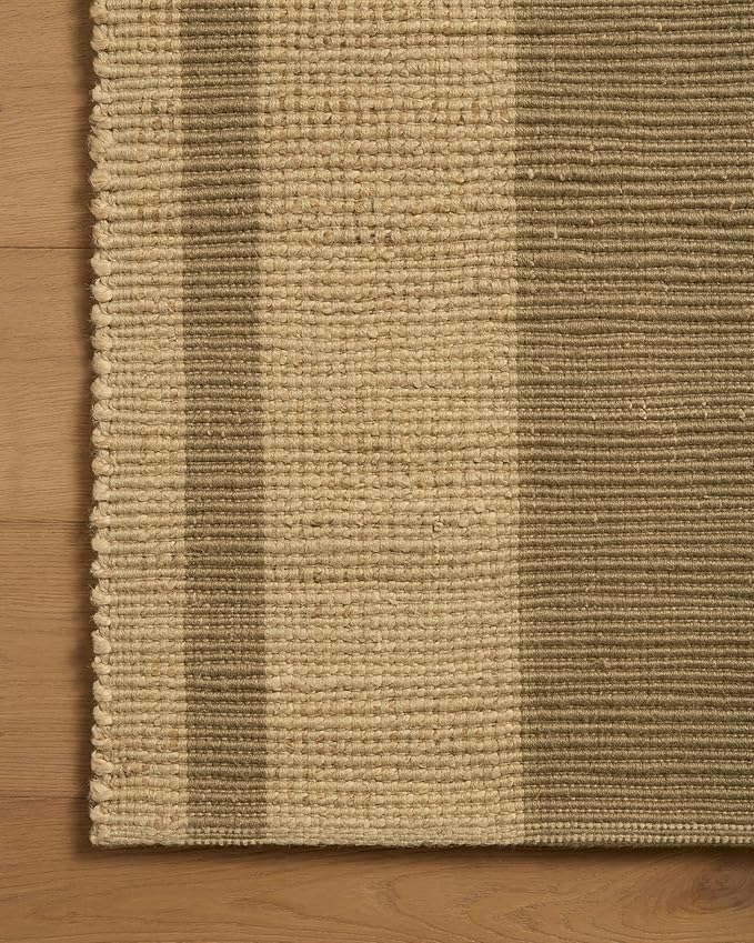 Loloi Leanne Ford Weatherstaff Collection WTS-03 Natural/Olive 9'-3" x 13' Area Rug Jute, Striped, Neutral, Living Room, Bedroom, Dining Room