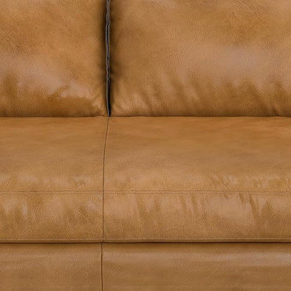 SIMPLIHOME Morrison 72-inch Wide Sofa in Sienna Top Grain Genuine Leather, Mid-Century Modern-Style Loveseat for Living Room, Single Bench Cushion, Removable Back Cushions, 2 Bolster Pillows
