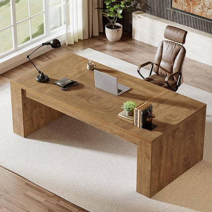 Tribesigns 70.9-Inch Executive Desk, Large Wooden Computer Office Desk with Sturdy Double Pedestal Legs, Writing Table Business Workspace Home Office Furniture for Home Office (Brown)