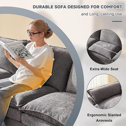 147 Inch Big Comfy Couch with Ottoman, 6 Seat U Shaped Couches, Cloud Modular Sectional Sofa, Modern Cloud Couch Sectionals, Sectional Couches for Living Room, Oversize Deep Seat Sofa, Grey