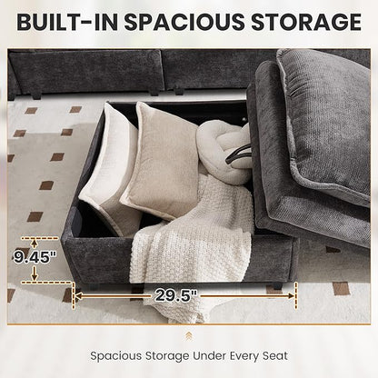 130" U Shaped Modular Sectional Sofa, Couch with Ottoman Storage, Chenille Cloud Couch with Plush Deep Seating for Living Room, Bedroom (6 Seat, Grey)