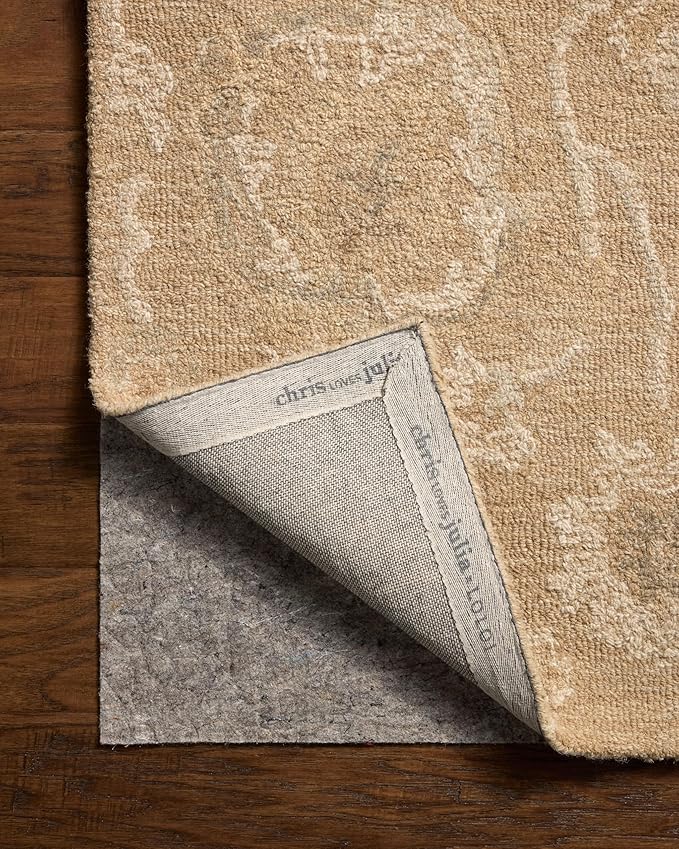 Loloi Chris Loves Julia Dorothea Collection DRT-01 Sand/Pebble 7'-9" x 9'-9" Area Rug Wool Neutral Floral Living Room Bedroom Carpet