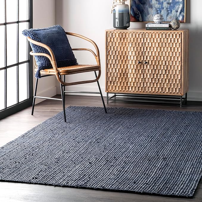 nuLOOM 6x9 Rigo Jute Hand Woven Area Rug, Navy, Solid Farmhouse Design, Natural Fiber, For Bedroom, Living Room, Dining Room, Hallway, Office, Kitchen, Entryway