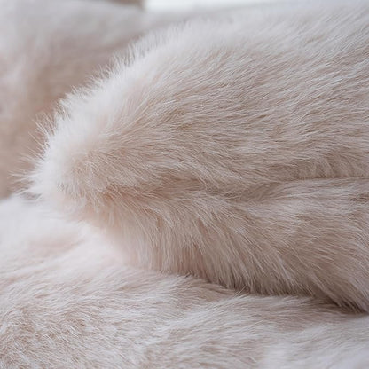 Neelvin Beige Faux Fur Cozy Fluffy Double-Sided Decorative Throw Pillow Covers 12x20 inch Set of 2,Velvet Pillowcase Cushion Case for Sofa Couch