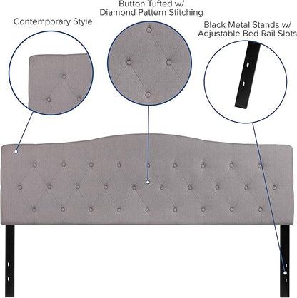 EMMA + OLIVER Arched Button Tufted King Size Headboard in Light Gray Fabric
