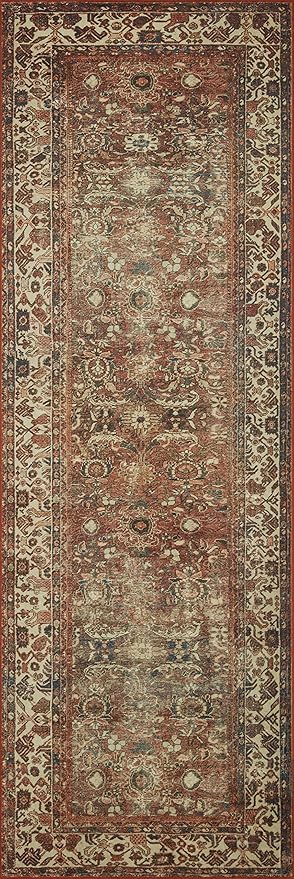 Loloi Magnolia Home by Joanna Gaines Banks Collection BAN-04 Brick/Ivory 5'-0" x 7'-6", .13" Pile Height, Machine Washable, Area Rug