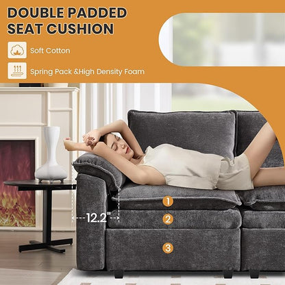 130" U Shaped Modular Sectional Sofa, Couch with Ottoman Storage, Chenille Cloud Couch with Plush Deep Seating for Living Room, Bedroom (7 Seat, Grey)