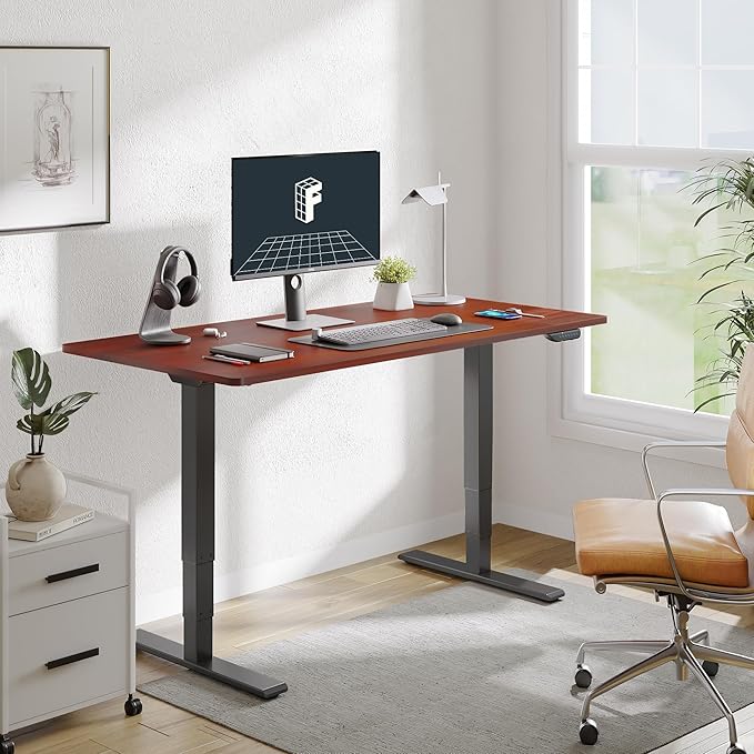 FLEXISPOT E6 MAX Dual Motor 55x28 Inch 3-Stage Heavy Duty Standing Desk, 330lbs Weight Capacity, Height Adjustable Desk w/Cable Management & Wheels (Seamless Mahogany Desktop + Black Frame)