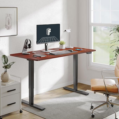 FLEXISPOT E6 MAX Dual Motor 55x28 Inch 3-Stage Heavy Duty Standing Desk, 330lbs Weight Capacity, Height Adjustable Desk w/Cable Management & Wheels (Seamless Mahogany Desktop + Black Frame)