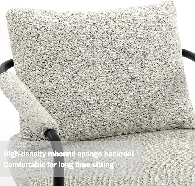 Accent Chairs Set of 2 for Living Room, Mid Century Modern Upholstered Reading Armchairs for Bedroom, Office, with Comfy Chenille Cushion & Metal Frame, Light Grey