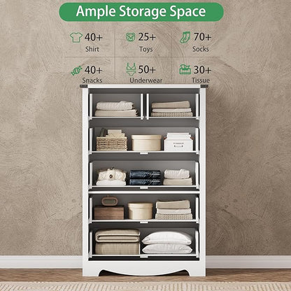 Dresser for Bedroom with 6 Drawers, 46" Tall Wood Chest of Drawers with Deep Drawers & Mental Handle, Modern Dresser TV Stand, Wooden Closet Storage Organizer for Living Room, Hallway, Entryway, White