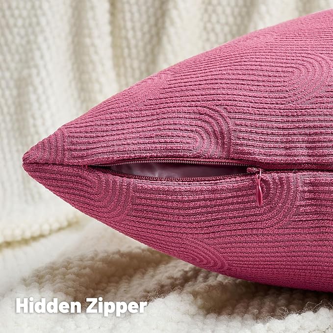 FUTEI Hot Pink Chenille Decorative Throw Pillow Covers 20x20 Inch Set of 2,Soft Cozy Striped Geometric Patterns Cushion Cases,Modern Home Decor for Couch Bed Living Room