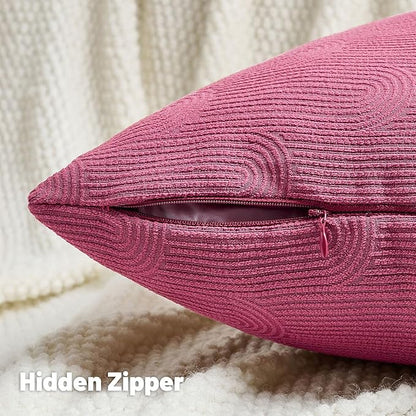 FUTEI Hot Pink Chenille Decorative Throw Pillow Covers 12x20 Inch Set of 2,Soft Cozy Striped Geometric Patterns Lumbar Pillow Cases,Modern Home Decor for Couch Bed Living Room
