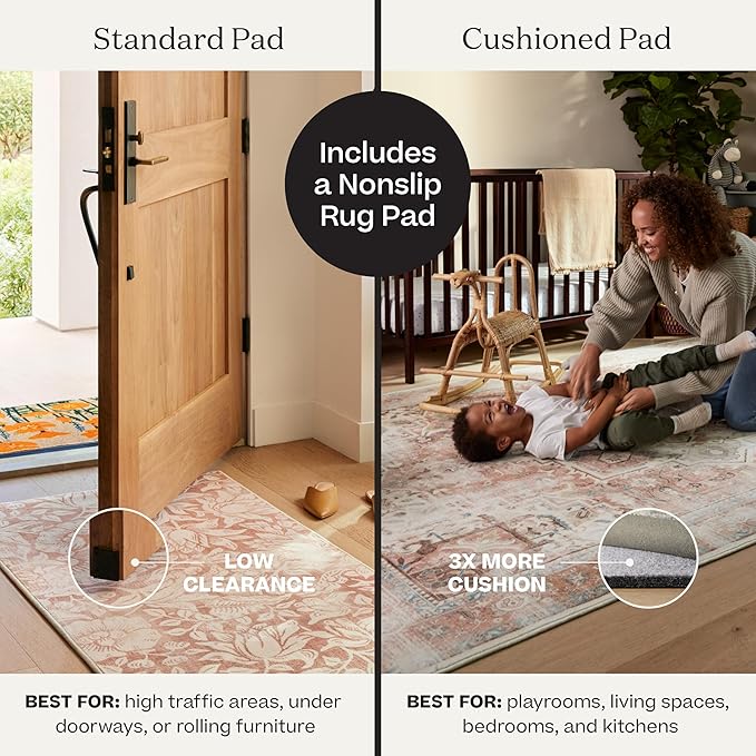 RUGGABLE Washable Vintage Area Rug – Verena Soft Blue 3x5, Stain-Resistant, Non-Slip – Small Machine Washable Rugs for Living Room, Bedroom, Hallway, Entryway & Office–with Cushioned Pad