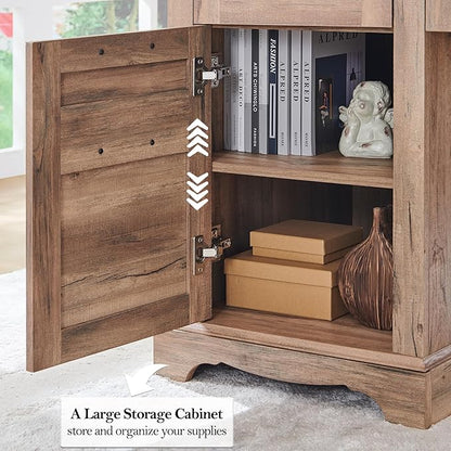 RedLemon 60" Farmhouse Executive Desk, Home Office Desk with Drawers, Charging Station, Keyboard Tray, File Drawer, Storage Cabinet, Wood Rustic Computer Writing Desk (Natural Oak)