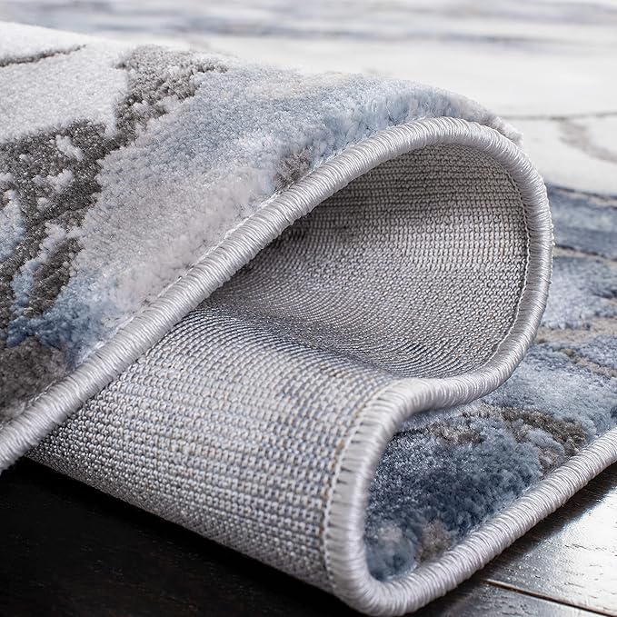 SAFAVIEH Craft Collection Runner Rug - 2'3" x 16', Grey & Blue, Modern Abstract Design, Non-Shedding & Easy Care, Ideal for High Traffic Areas in Living Room, Bedroom (CFT877L)