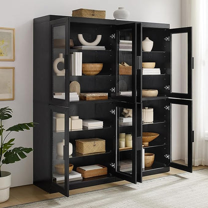 Crosley Furniture Essen 2-Piece Glass Door Kitchen Pantry Storage Cabinet Set, Living Room, Entryway, Black