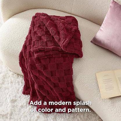 Bedsure GentleSoft Christmas Throw Blanket for Couch - Red Fall Checkered Fleece Red Blankets Gifts for Women Men Girls, Cute Soft Cozy Throw for Bedroom Home Decor Gifts, 50x60 Inches