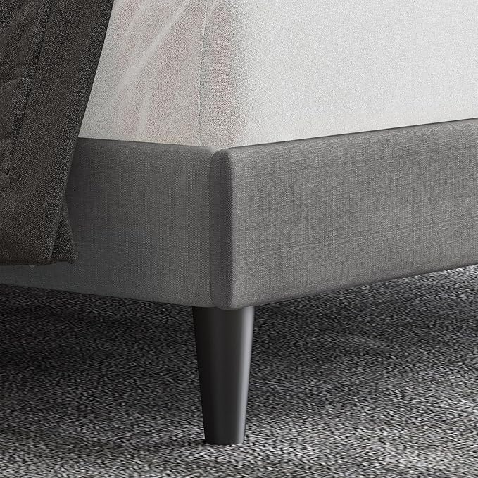 Allewie King Size Upholstered Platform Bed Frame with Adjustable Headboard, Button Tufted, Wood Slat Support, Easy Assembly, Light Gray