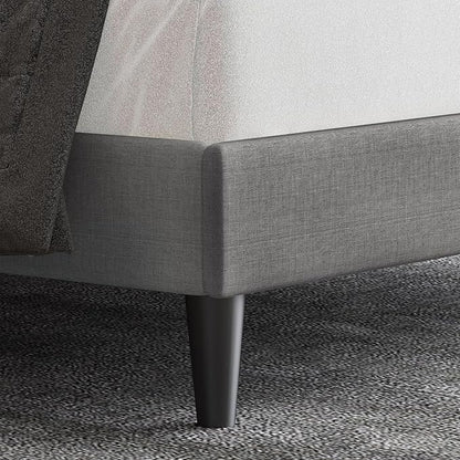 Allewie Queen Size Upholstered Platform Bed Frame with Adjustable Headboard, Button Tufted, Wood Slat Support, Easy Assembly, Light Grey