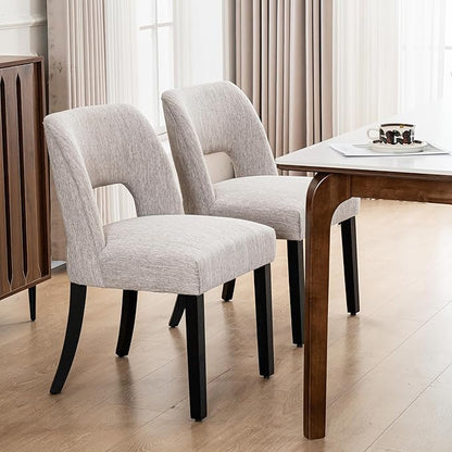 VKNOW Wooden Dining Chairs Set of 2, Modern Fabric Upholstered Dining Room Chair Kitchen Chairs, Farmhouse Dinner Chair for Kitchen Dining Room, Grey-Black Legs