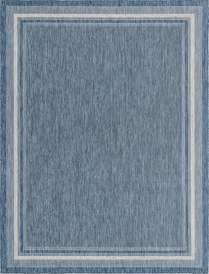 Unique Loom Outdoor Border Collection Area Rug - Soft Border (10' x 13' Rectangle, Blue/ Ivory)