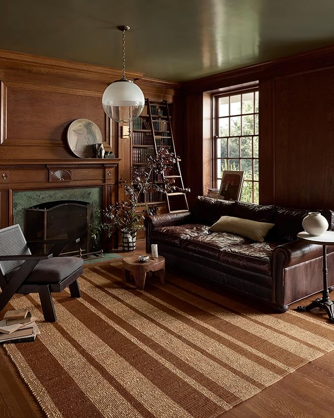 Loloi Leanne Ford Weatherstaff Collection WTS-04 Cinnamon/Natural 9'-3" x 13' Area Rug Jute, Striped, Neutral, Living Room, Bedroom, Dining Room