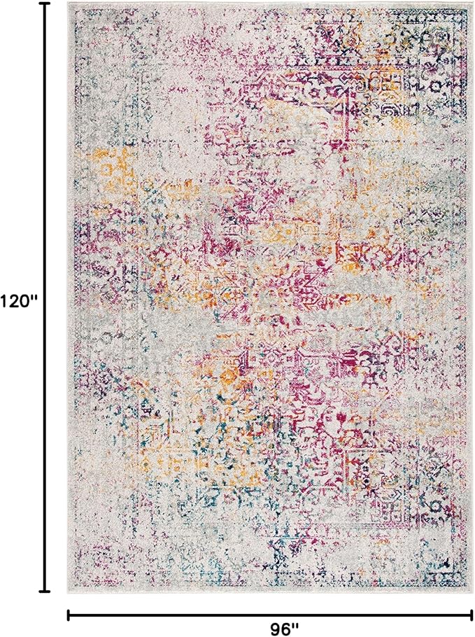 SAFAVIEH Evoke Collection 8' x 10' Ivory / Fuchsia EVK256Q Oriental Distressed Non-Shedding Living Room Bedroom Dining Home Office Area Rug