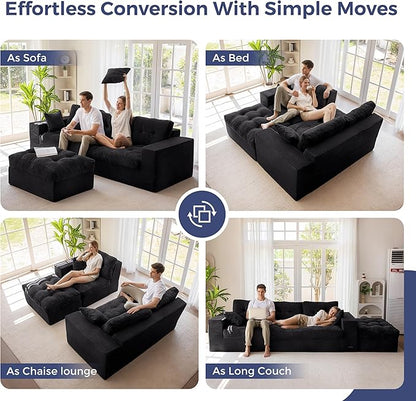 MAXYOYO 104" L Shaped Modular Sectional Sofa with Ottoman, Cloud Boneless Couch with Layered Cushion, Upholstered Sofa in a Box, Flexible Module Combination for Living Room, No Assembly, Black