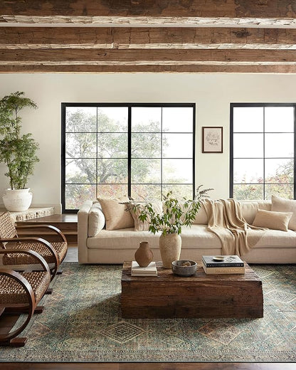 Loloi Magnolia Home by Joanna Gaines Sinclair Collection SIN-03 Turquoise/Multi 7'-6" x 9'-6", .25" Pile Height, Machine Washable, Area Rug