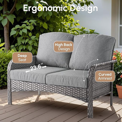 8 PCS Patio Outdoor Furniture Set with Swivel Rocking Chairs,All Weather Wicker Rattan Patio Seating Sofa and Chairs Set,Outdoor Conversaiton Sets for Deck Yard Prrch Garden Poolside,Dark Grey