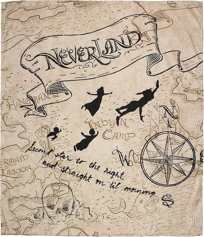 Northwest Disney's Peter Pan Neverland Map Compass Tapestry for Bedroom Wall Hanging for Living Room Dorm Home Decor 40"x35"