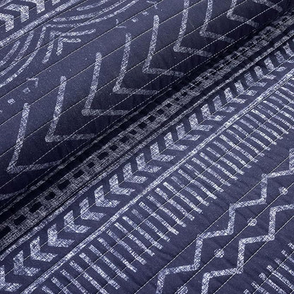Lush Decor Hygge Geo Pattern Striped 3 Piece Quilt Bedding Set, Full/Queen, Navy