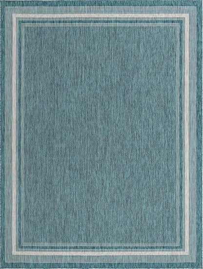 Unique Loom Outdoor Border Collection Area Rug - Soft Border (10'x 13' Rectangle, Teal/ Ivory)