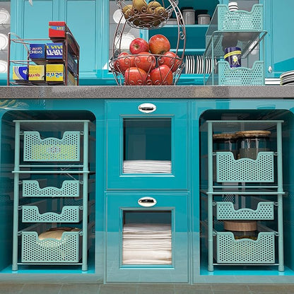 Simple Houseware Stackable 3 Tier Sliding Basket Organizer Drawer, Turquoise