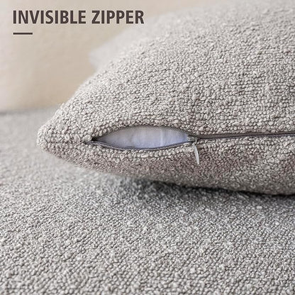 Foindtower Set of 2, Decorative Textured Boucle Throw Pillow Covers Accent Solid Pillow Cases Soft Cozy Couch Cushion Case for Chair Sofa Bedroom Living Room Home Decor 16 x 16 Inch Neutral Grey