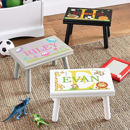 Let’s Make Memories Personalized My Own Name Step Stool - Children’s Step Stool - Sturdy Wood – Non-Toxic Paint, Sealer - Dinosaur Design - White - 14’Wx9.25”Lx8.75”H - Ages 3+