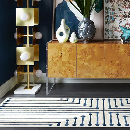 RUGGABLE x Jonathan Adler Machine Washable Area Rug – Inkdrop Slate Blue 6 ft Round, Stain-Resistant, Non-Slip – Medium Rugs for Living Room, Bedroom, Hallway, Entryway & Office–with Cushioned Pad