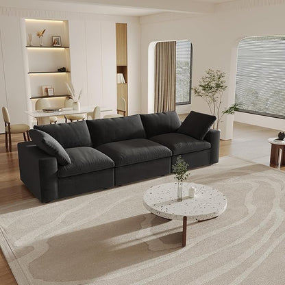 WJShome Cloud Modular Sectional Couch, 120.45" Convertible Couch - 3 Seater for Living Room, Minimalist Deep Sofa, Washable & Replaceable Sofa Covers (Black)