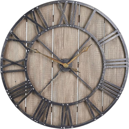Household Essentials Household Essentials Large Oversized Decorative Rustic Wall Clock, Brown Wood / black Metal