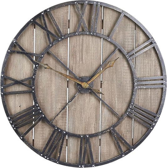 Household Essentials Household Essentials Large Oversized Decorative Rustic Wall Clock, Brown Wood / black Metal