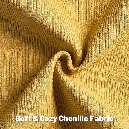 FUTEI Mustard Yellow Chenille Decorative Throw Pillow Covers 26x26 Inch Set of 2,Soft Cozy Striped Geometric Patterns Euro Pillow Shams,Modern Home Decor for Couch Bed Living Room
