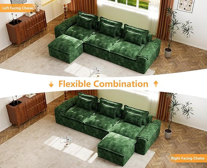 Hobestluk 120" Cloud Modular Sectional Couch 3-Seater Sofa with Ottoman L Shaped Sofa with Removable Cover Large Sofa Couch for Living Room (Green, 3-Seater Sofa with One Ottoman)