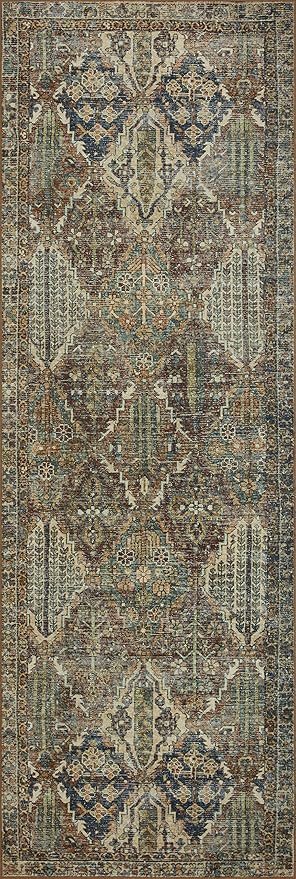 Loloi Magnolia Home by Joanna Gaines Banks Collection BAN-05 Spice/Blue 7'-6" x 9'-6", .13" Pile Height, Machine Washable, Area Rug