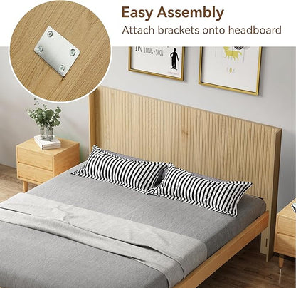 Wood Headboard, 64.5" Wide Headboard for Queen Size Bed, Wall Mounted Fluted Panel, Wingback Modern Headboards,(Oak,Queen)